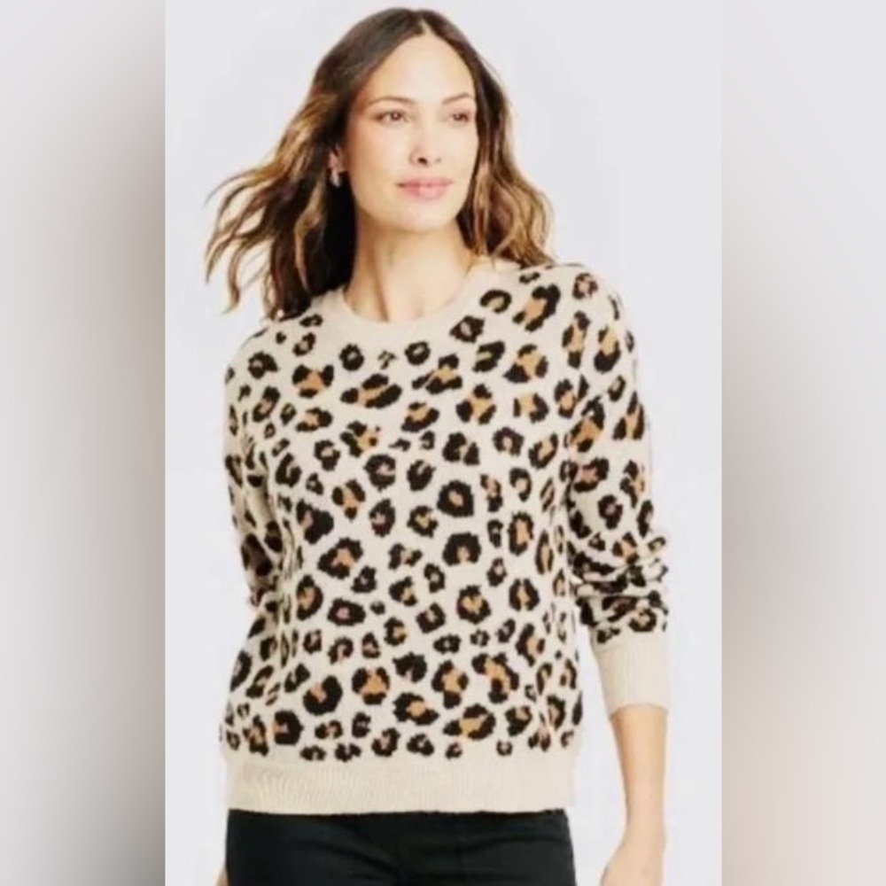 NEW Knox Rose Leopard Print Crew Neck Sweater Tan Brown Black Size XXL New
